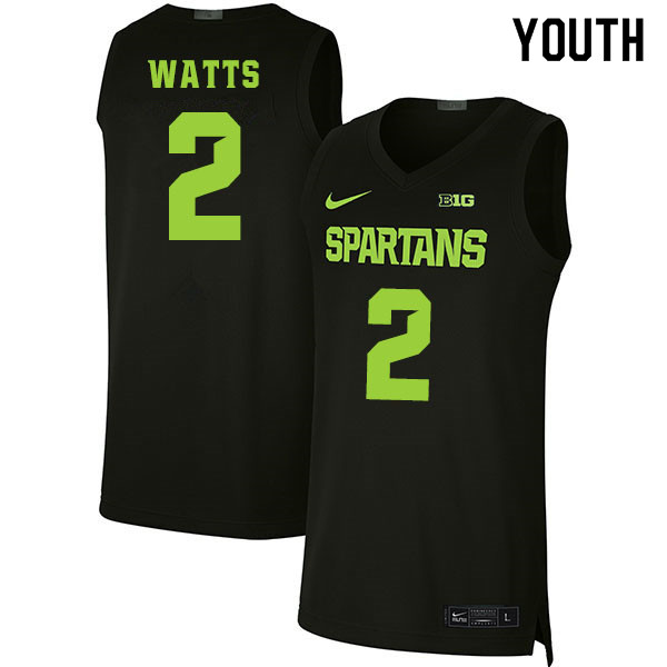Youth Michigan State Spartans #2 Rocket Watts NCAA Nike Authentic Black 2020 College Stitched Basketball Jersey ZO41T47GA